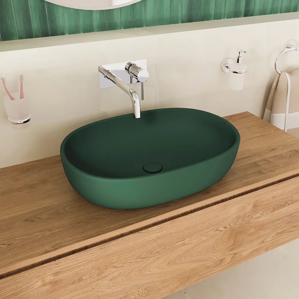Lavabo da appoggio ovale 60x43x14,5cm verde Lavabo da appoggio ovale 60x43x14,5cm verde