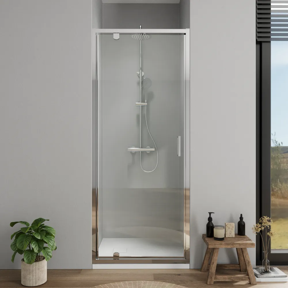 Nicchia doccia 70 cm apertura a battente profili cromati vetro 6mm trasparente h185 | Tonga