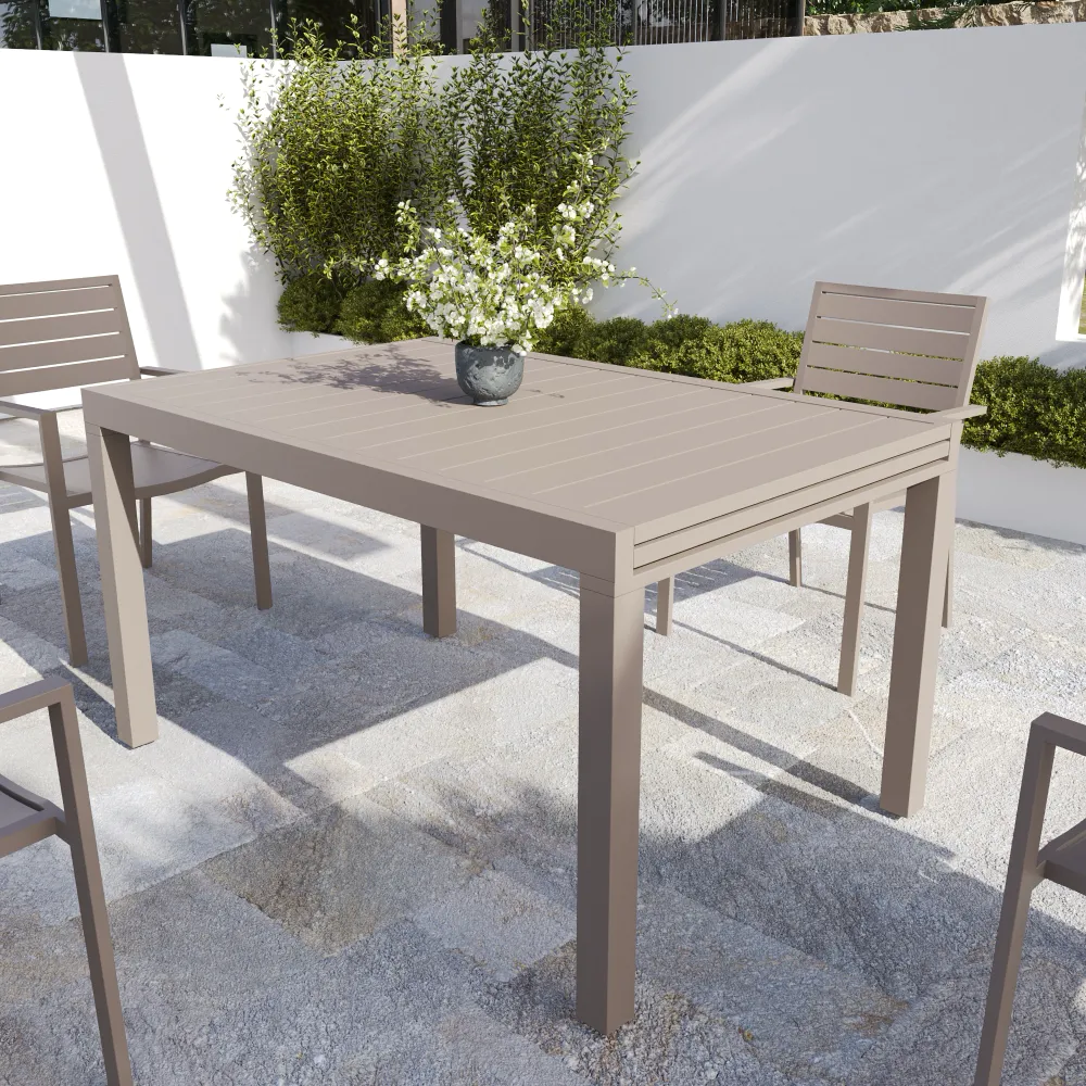 Tavolo da esterno rettangolare in alluminio tortora allungabile 135/270x90xh74cm con top a doghe | Marel