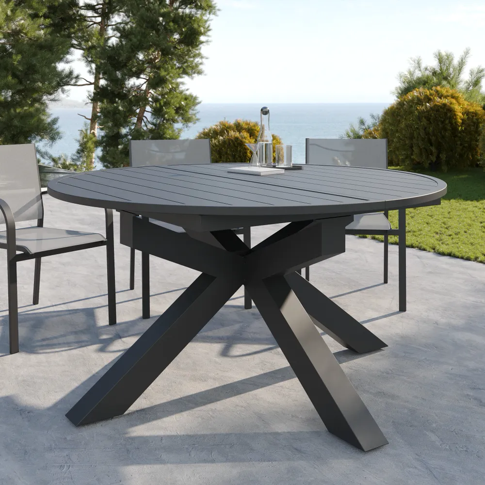 Tavolo da esterno ovale in alluminio grigio scuro allungabile 145/199x75cm | Juma