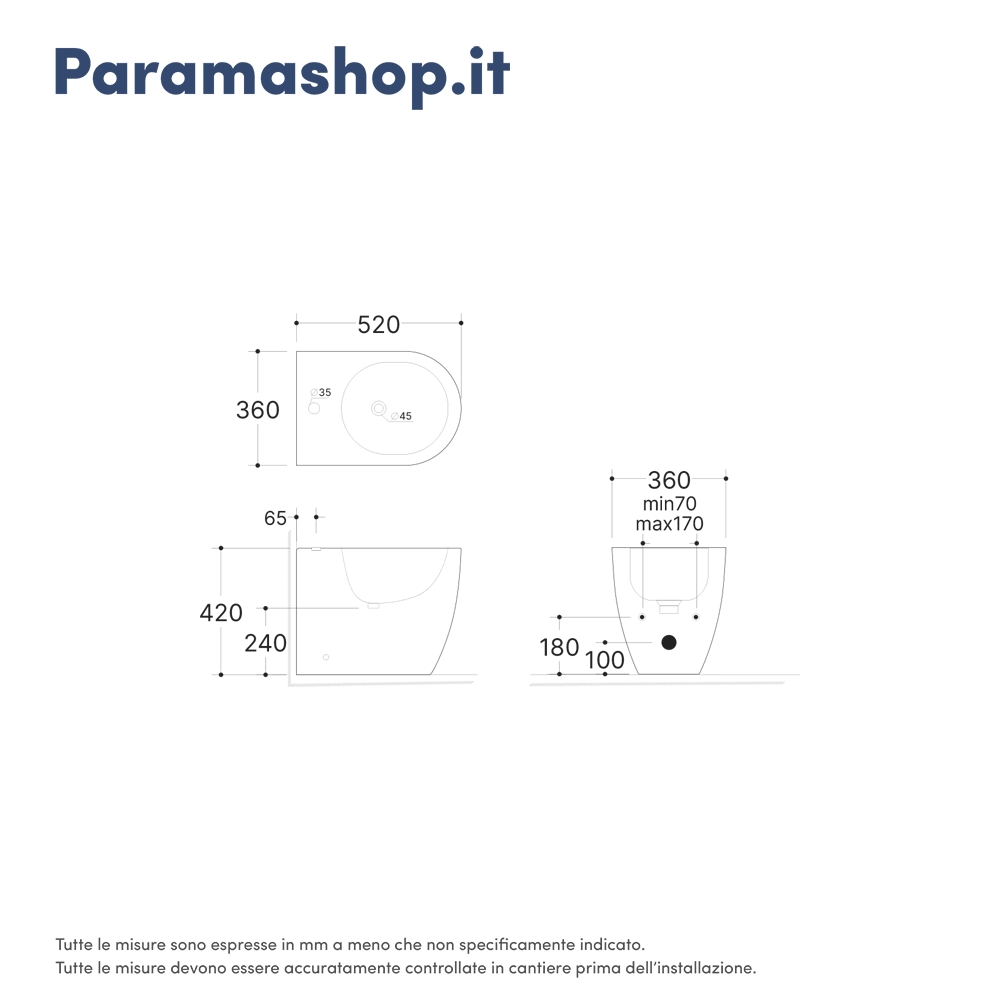Scheda tecnica bidet filomuro mod. Praga h42 Scheda tecnica bidet filomuro mod. Praga h42