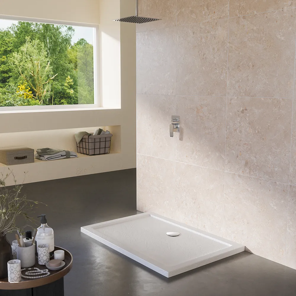 Piatto doccia 80x120 effetto pietra bianco in acrilico altezza slim | Petra Piatto doccia 80x120 effetto pietra bianco in acrilico altezza slim | Petra