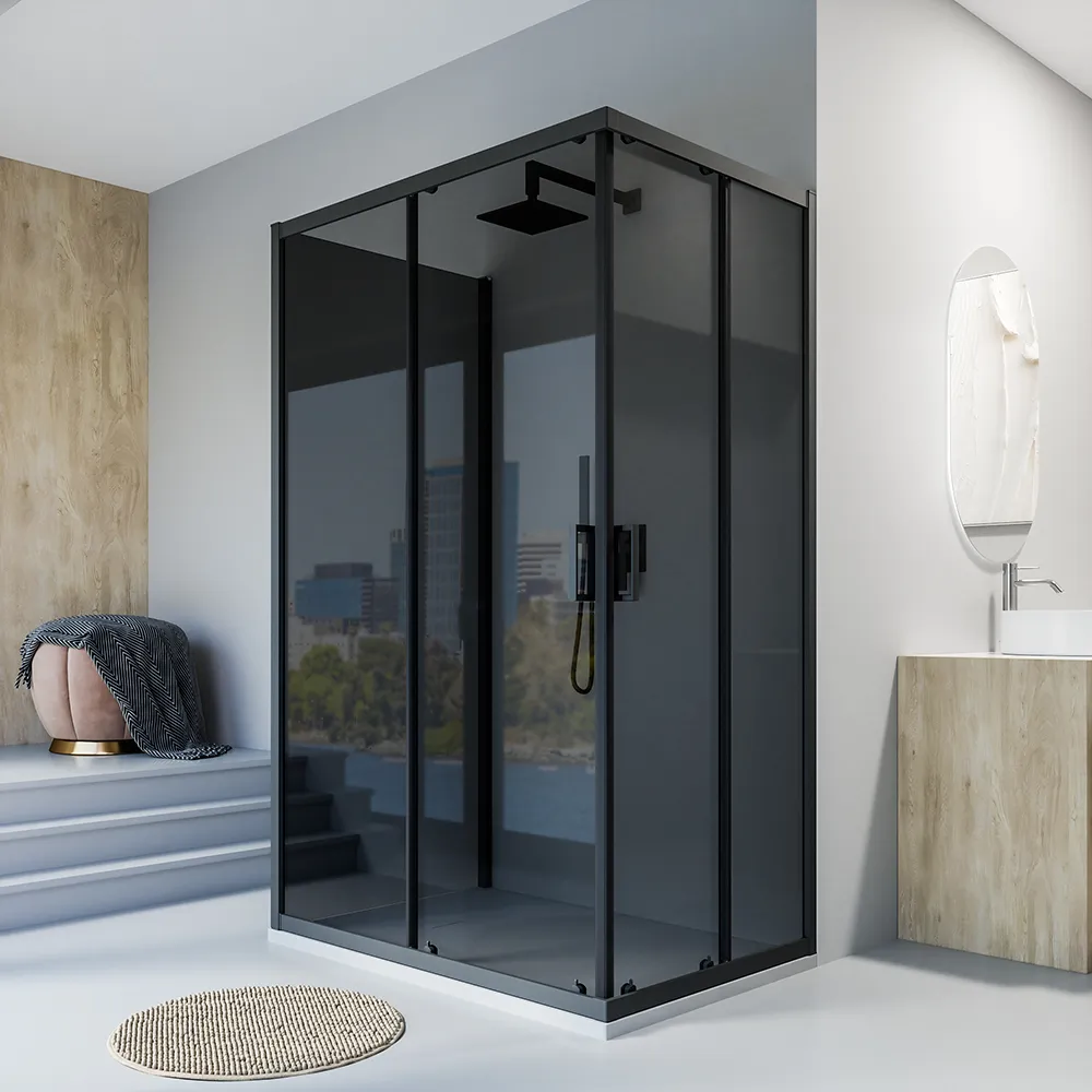 Box doccia nero opaco 3 lati 70x90x70cm con doppio scorrevole e vetro 6mm fumè h185cm | Tonga Box doccia nero opaco 3 lati 70x90x70cm con doppio scorrevole e vetro 6mm fumè h185cm | Tonga