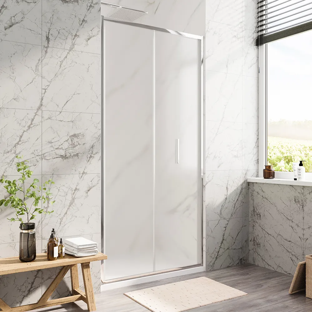 Porta doccia 90cm con apertura a libro profili slim cromati vetro 6mm opaco h190 | Portofino Porta doccia 90cm con apertura a libro profili slim cromati vetro 6mm opaco h190 | Portofino