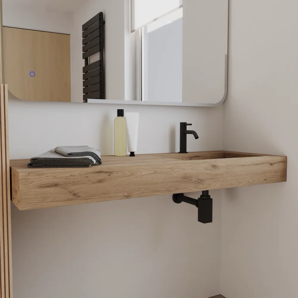 Lavabo sospeso con vasca a destra in hpl 120cm rovere miele | Ledro