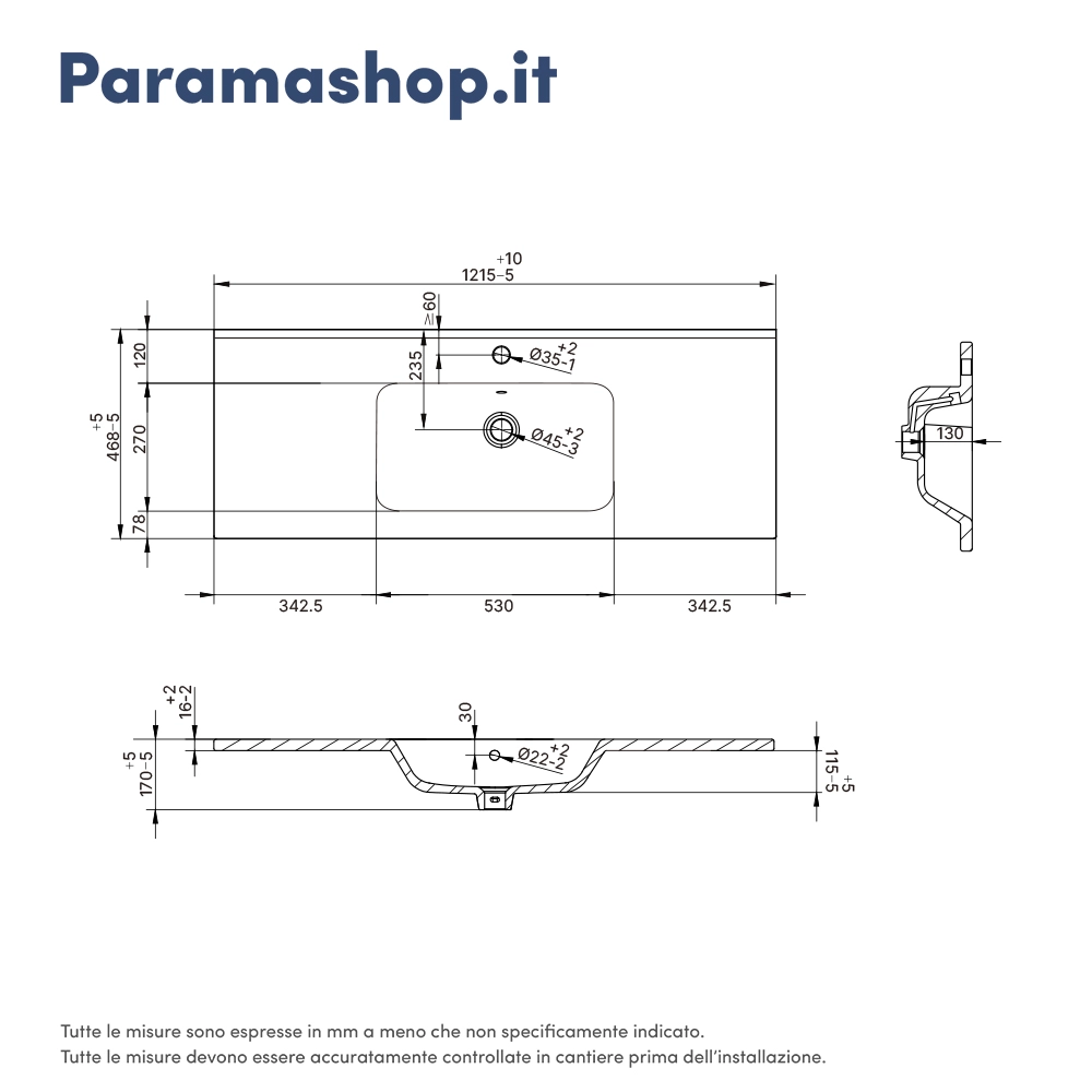 Lavabo da incasso 120 cm in ceramica bianca | Civit Lavabo da incasso 120 cm in ceramica bianca | Civit