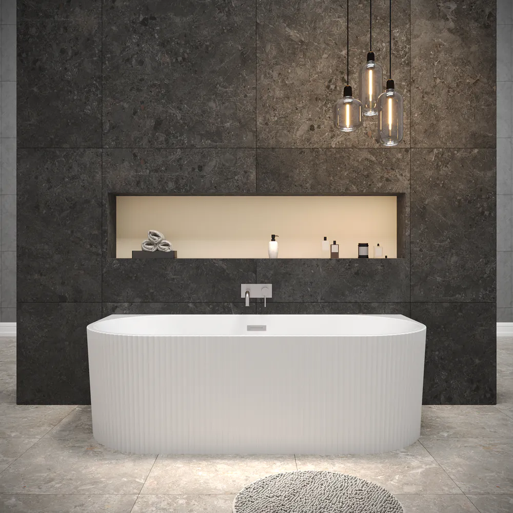 Vasca da bagno a muro centrale 170cm in acrilico cannettata bianco lucido | Leila