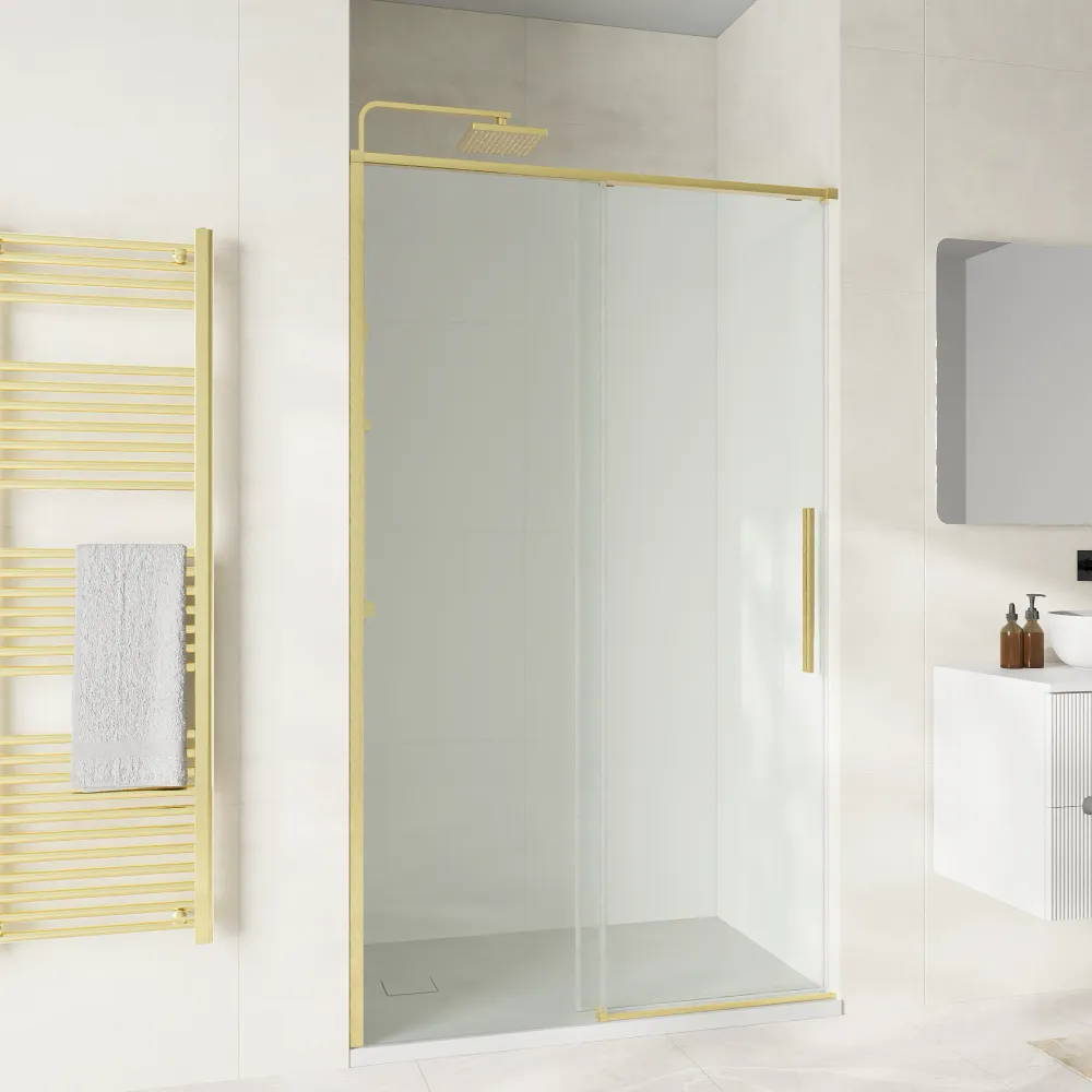 Nicchia doccia 130cm scorrevole vetro 8mm trasparente anticalcare profili oro spazzolato h200 | Gili Nicchia doccia 130cm scorrevole vetro 8mm trasparente anticalcare profili oro spazzolato h200 | Gili