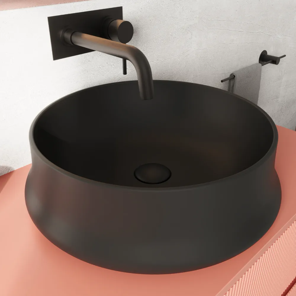 Lavabo da appoggio in ceramia tondo 45x45x14cm nero opaco | Siwa