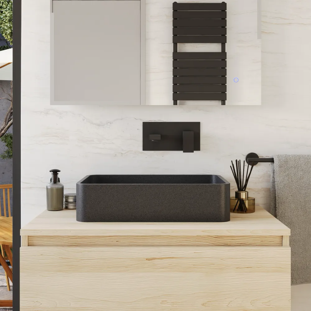 Lavabo da appoggio rettangolare in microcemento 50x32,5x12 cm nero | Lesina Lavabo da appoggio rettangolare in microcemento 50x32,5x12 cm nero | Lesina